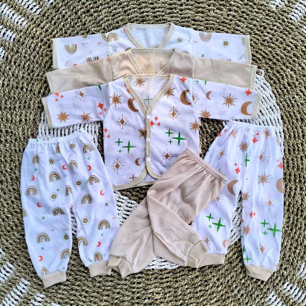 3 Setelan Baju Bayi Baru Lahir Lengan Panjang Halus Lembut Paket Newborn Bayi Laki laki Perempuan 0-