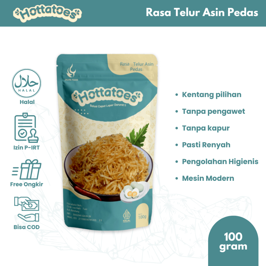 

HOTTATOES TELUR ASIN PEDAS Snack Kering Kentang Rasa Telur Asin Pedas - 100 g