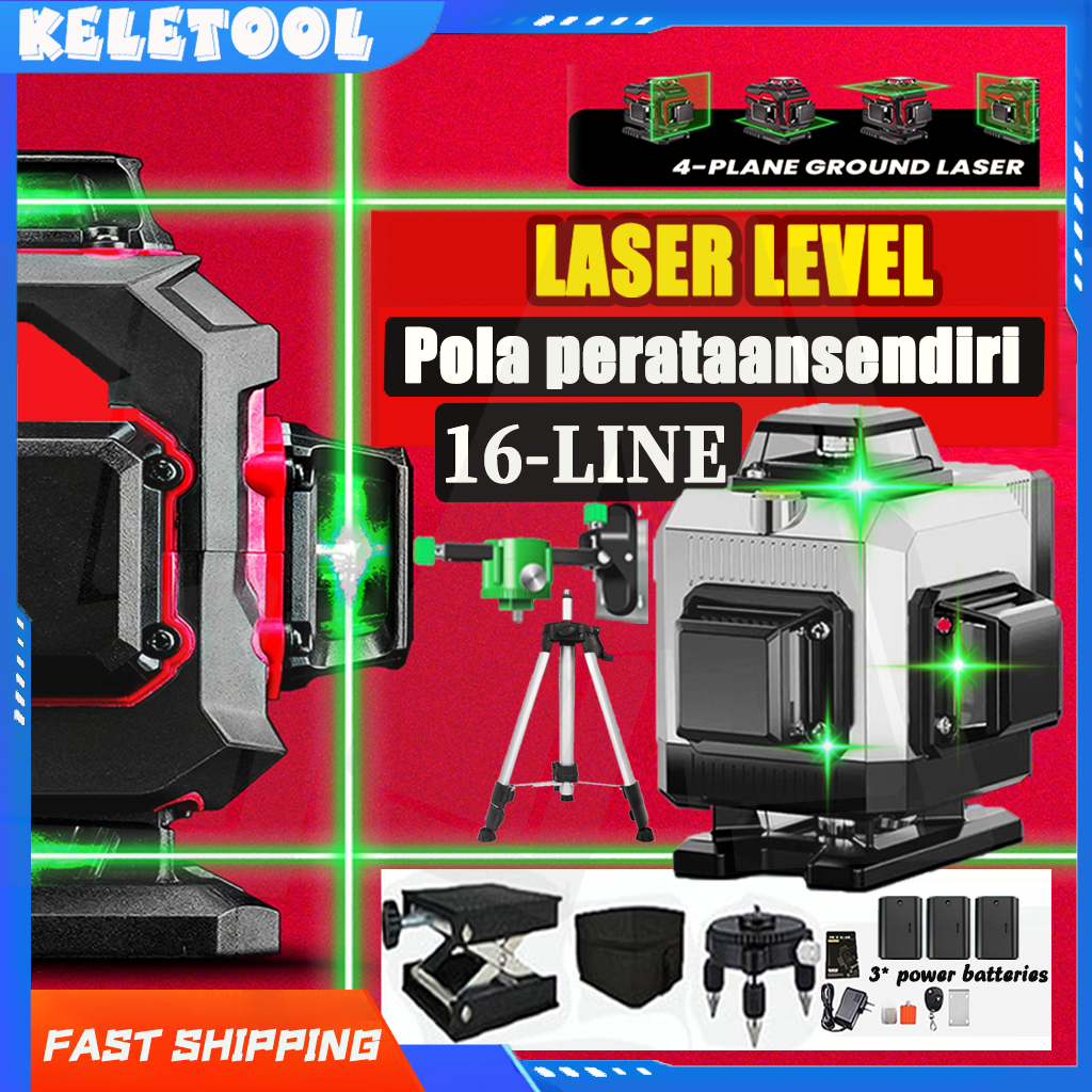 4D 16 line laser level panjang hijau laser bangunan  360 rotari laser level laser siku  laser Level 