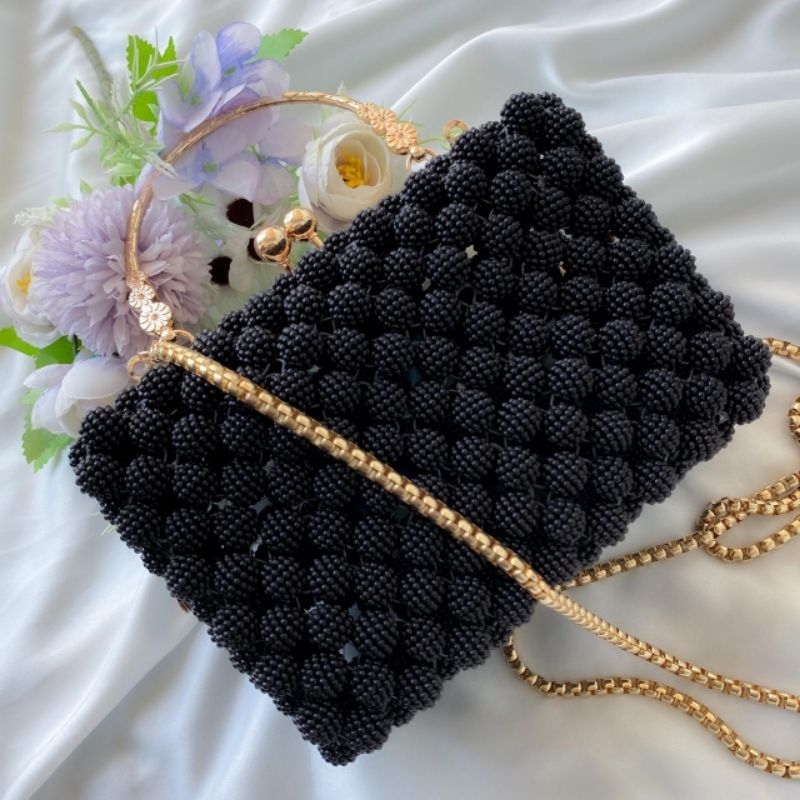D&S fans fhasion bag-tas mutiara berry black/tas manik manik/tas kristal/tas kondangan princes