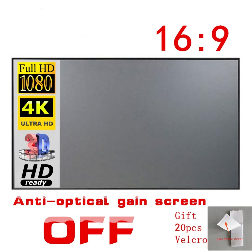 Layar Proyektor Tirai Anti Cahaya Logam Lipat Sederhana Portabel Layar Proyektor HD 16:9 100 inci