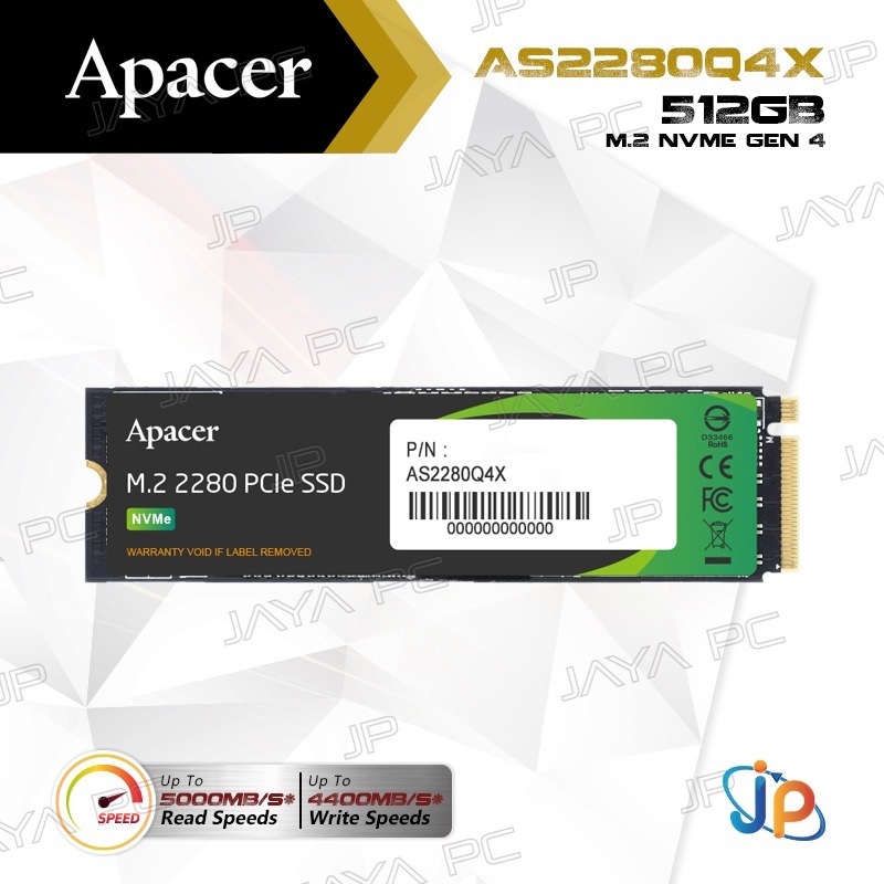 SSD Apacer AS2280Q4X M.2 2280 Pcie Gen4 Nvme 512GB - M2 512 GB
