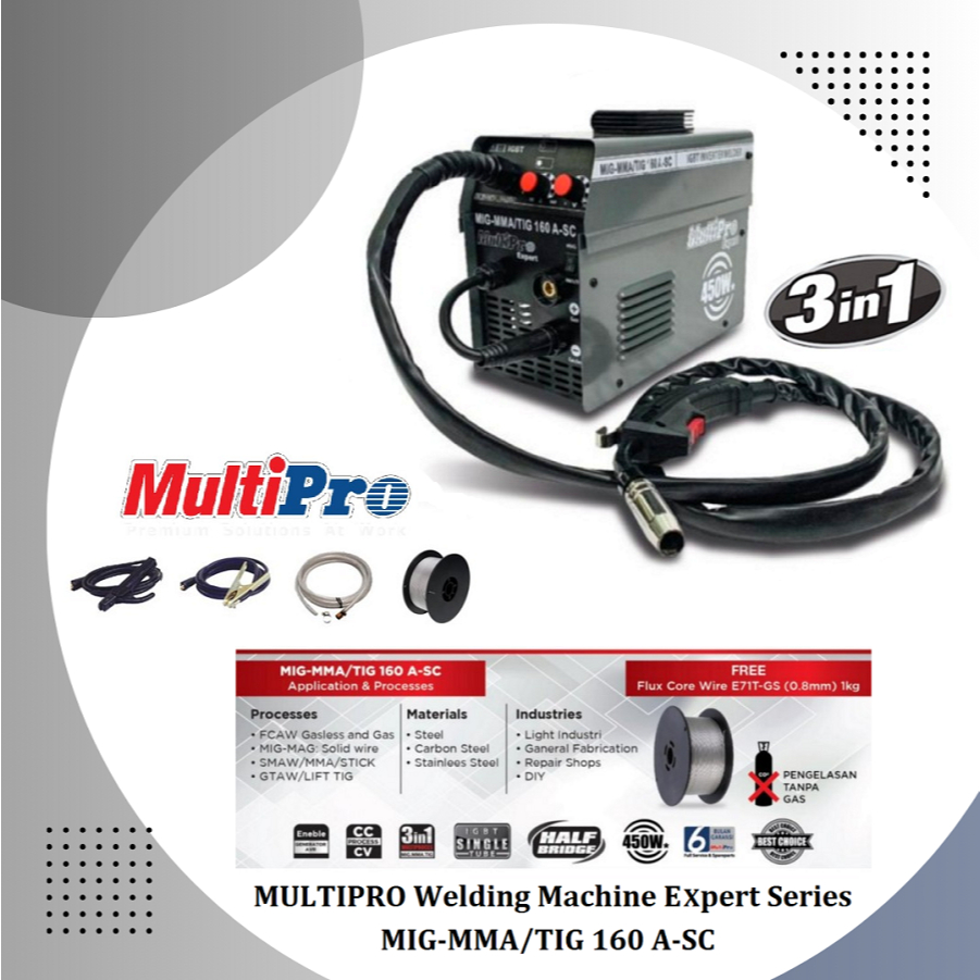 MULTIPRO Mesin Las Inverter Travo Las MIG-MMA / TIG 160 A-SC Trafo Las 3 in 1 Mesin Las 450 watt