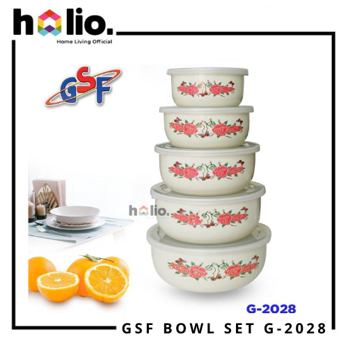 Holio Mixing Bowl GSF Enamel Set / Rantang Susun 5 PCS GSF G-2028 / G 2028 / G2028