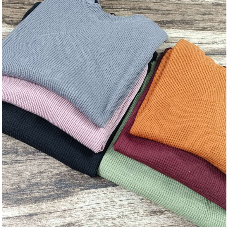 PHENOMENAL  lengan 7/8 gantung raglan motif RAJUT WAFFLE Baju Kaos wanita cewek size panjang