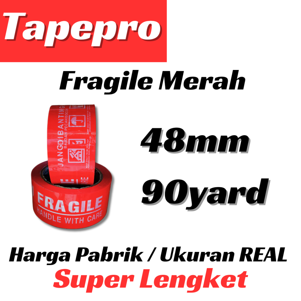 

(Min 3Pcs) Lakban Fragile Merah 100yard Kualitas Premium