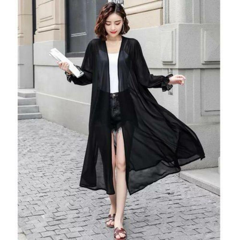 Toply shop COD Long Outer transparan  / Outer korean style / cardigan wanita kekinian