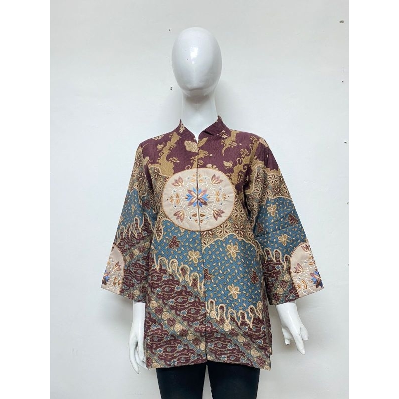 Blouse Batik doby Kombinasi Bordir - full trikot gradasi