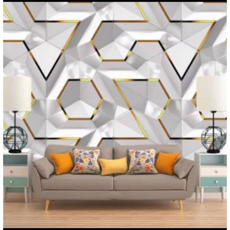 Wallpaper Sticker Dinding GEOMETRIS Putih Gold
