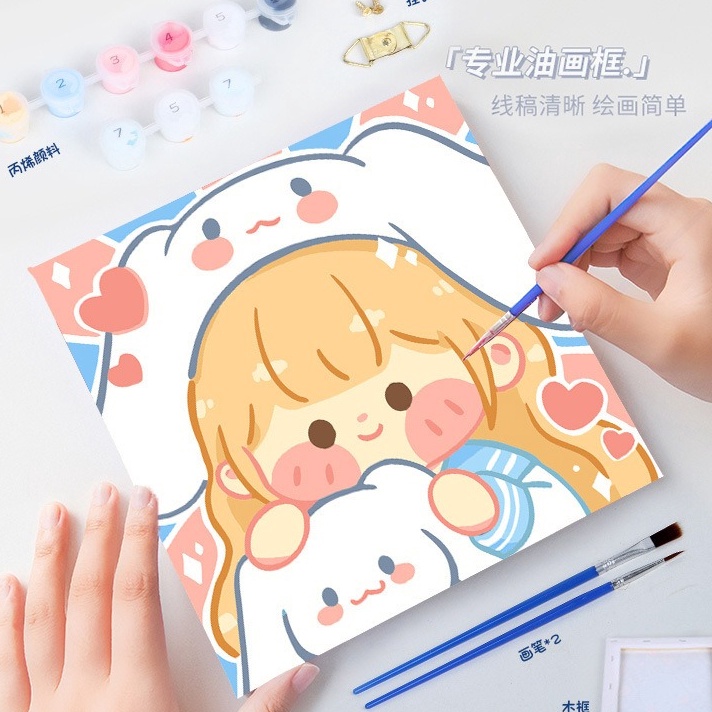 

PANAS PAINT BY NUMBER 2x2 CM Kartun Aesthetic Canvas Painting Kit dengan Frame Lukis