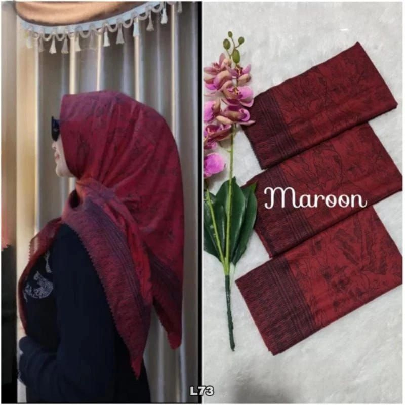 HIjab Voal Segiempat Motif Panorama MAROON/ Kerudung Jilbab Segi Empat Laser Cut Merah Maroon