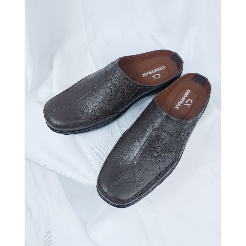 Sepatu Sandal Pansus Pria Kulit Asli - Sendal Kulit Asli Cowok - Sandal Slop Bustong Pria