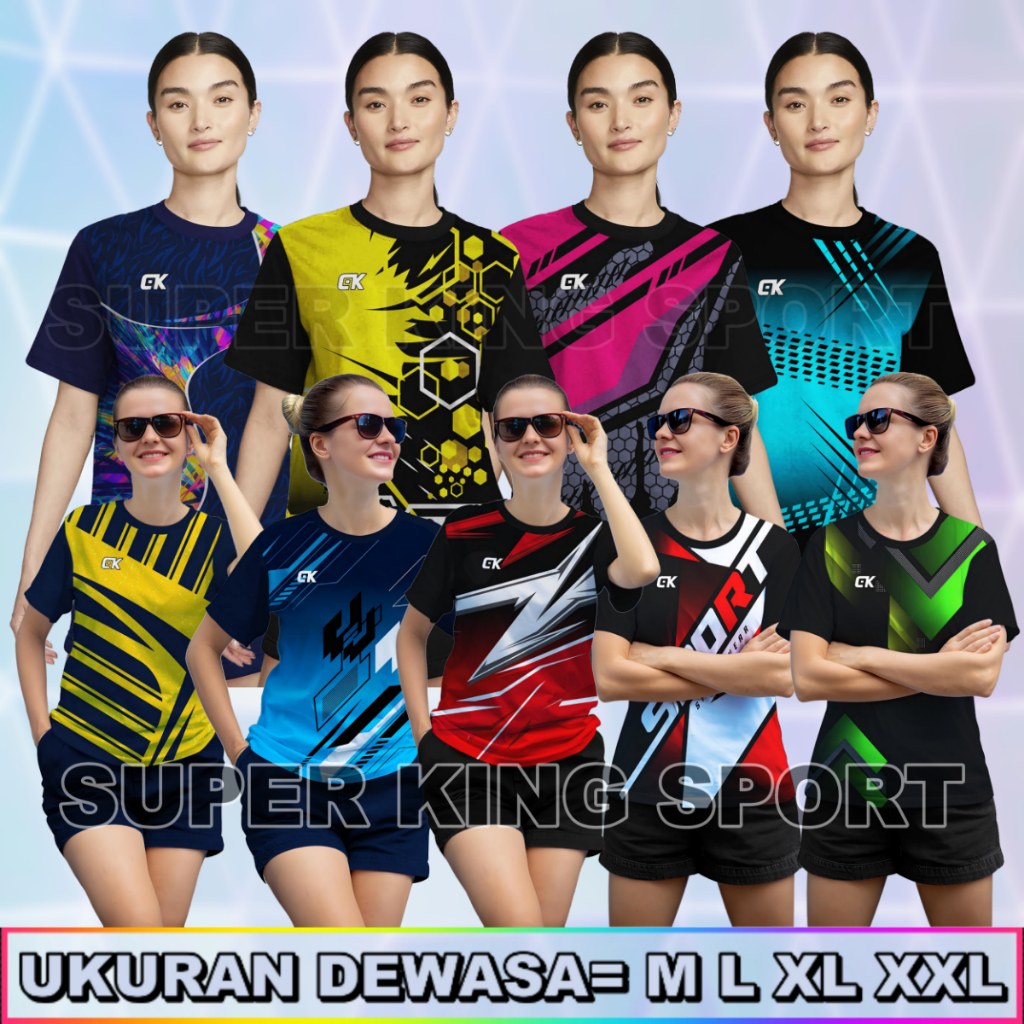 KAOS OLAHRAGA PRINTING WANITA VOLLY BADMINTON BOLA FUTSAL SUPER KING SPORT