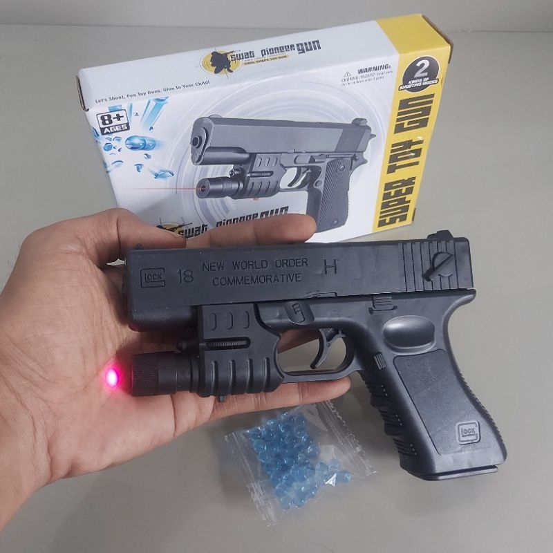 Mainan Anak Pistol Tembak Water Gel Blaster Model Glock Dengan Laser