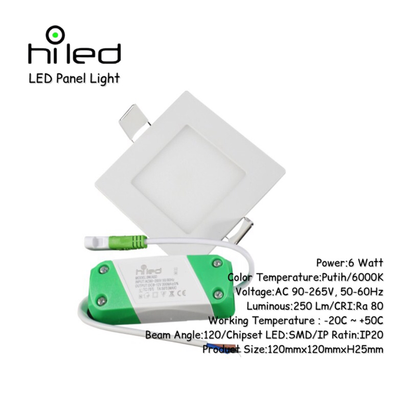 Lampu Downlight Led 6Wat Kotak/Hiled Led Panel Light