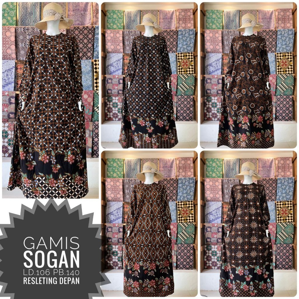 DASTER BATIK Gamis Sogan XL Busui Ld 106 Pb 140 Rayon Candi Mekar Premium Resleting Depan Tangan Man
