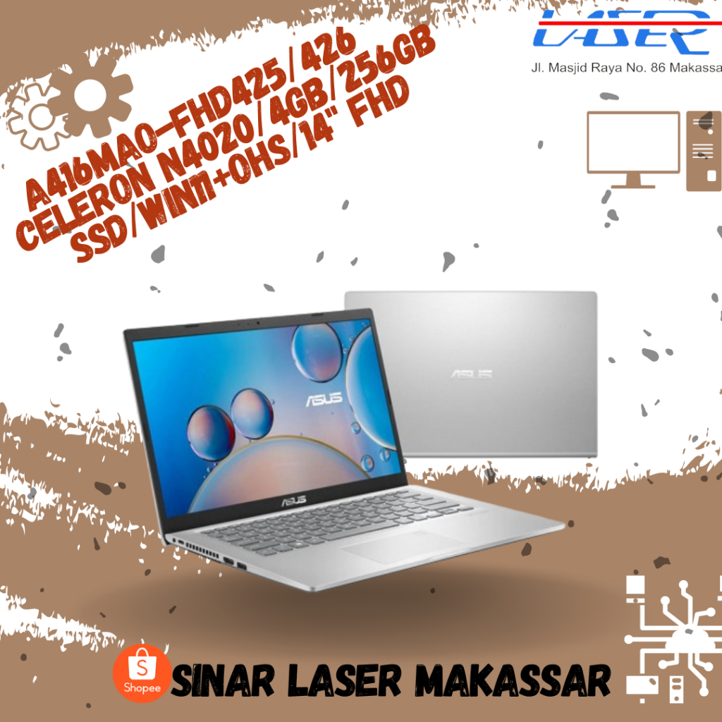 LAPTOP ASUS VIVOBOOK A416MAO-FHD425/426 N4020 4GB 256GB SSD W11+OHS 14 FHD GARANSI RESMI
