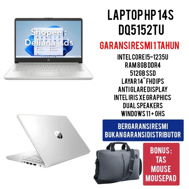 Laptop HP 14s DQ5152TU Intel Core i5 1235U 8GB/512GB 14" FHD IPS Garansi Resmi 1 Tahun Laptop HP 14 