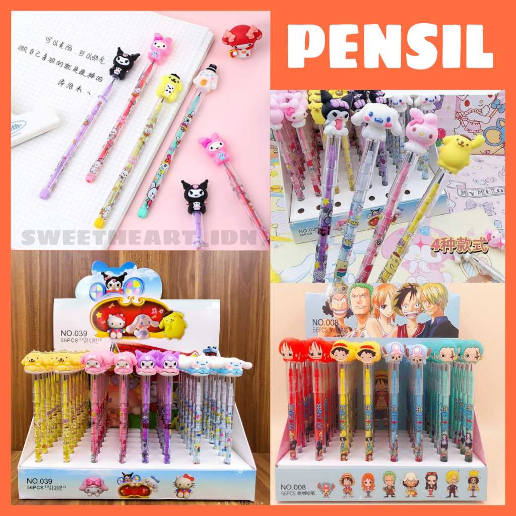 

1 PCS pensil sambung susun motif lucu karakter sanrio / superhero / princess / pensil kuromi