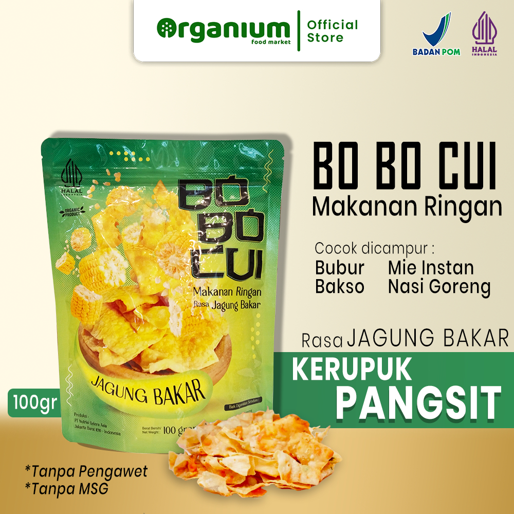 

Bo Bo Cui Crackers ORGANIUM Cemilan Kerupuk Pangsit Jagung Bakar - 100g