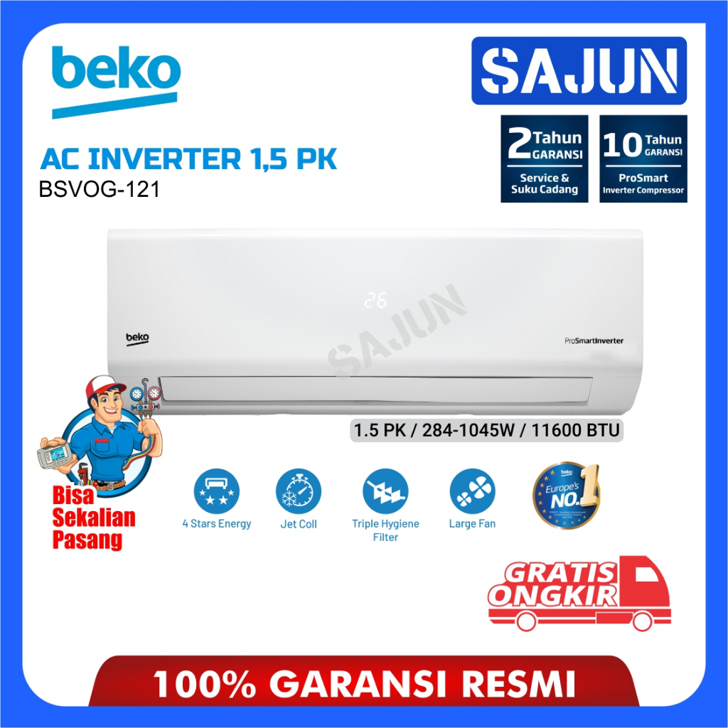 Beko AC Inverter 1.5 PK BSVOG121 Air Conditioner Self Clean BSVOG-120