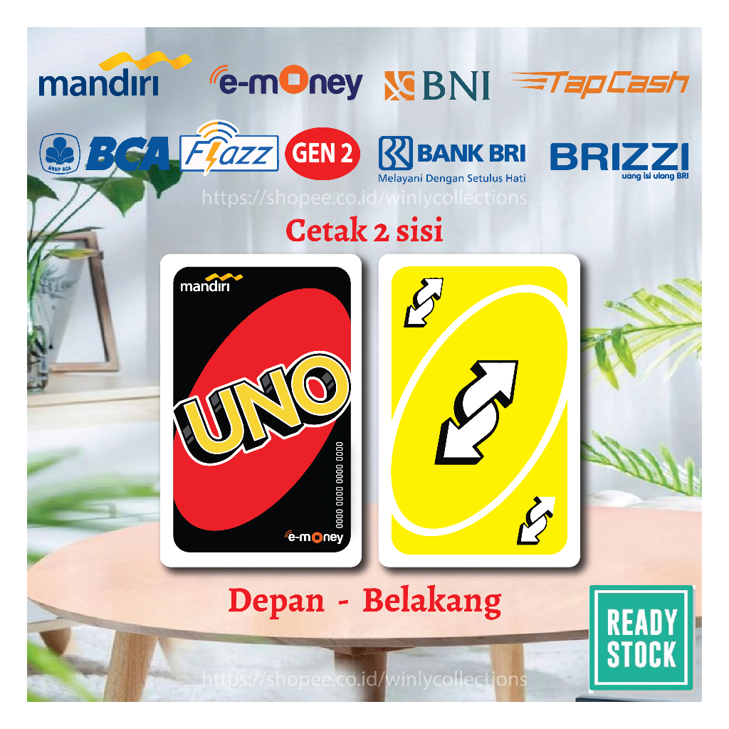KARTU EMONEY ETOLL UNO CARD REVERSE KUNING YELLOW MANDIRI FLAZZ BCA BNI TAPCASH BRIZZI BRI - 2 SISI