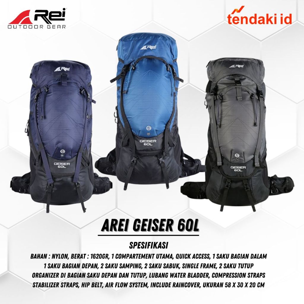 Tas Gunung / Carrier Geiser 60 Liter Arei Outdoorgear / Tas Keril 60 Liter / Ransel Gunung Geiser 60