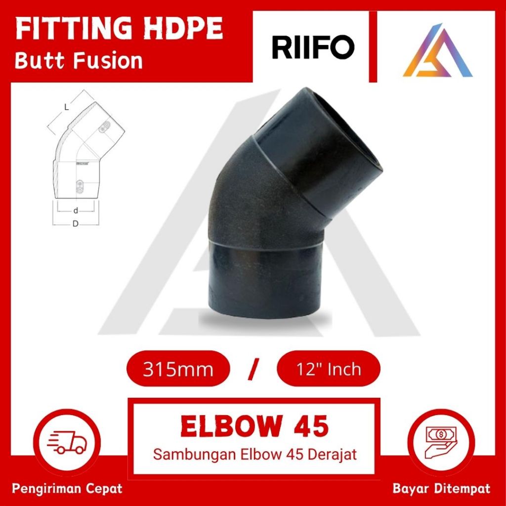 Fitting HDPE Butt Fusion Elbow 45 PN 10 315mm ~ 12"