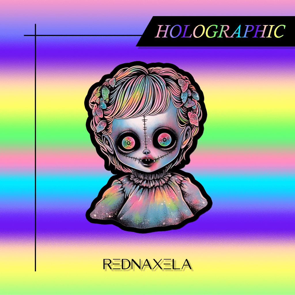 

Stiker Vinyl Hologram Haunted Doll 1 Horror Holographic Decorative Stickers