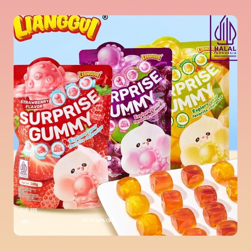 

LIANGGUI HALAL Mango Flavoured Candy Grape and Strawberry Fudge Mangga Anggur Jelly | Jelly Varian Rasa Permen yang enakSuprise gummy