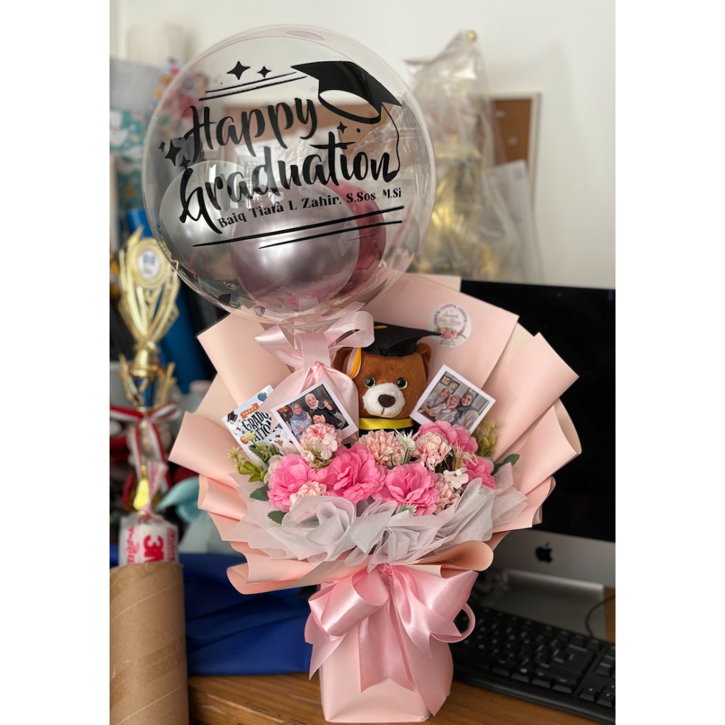 Buket balon bunga dan boneka bisa untuk Buket Wisuda /Kado Ulang Tahun