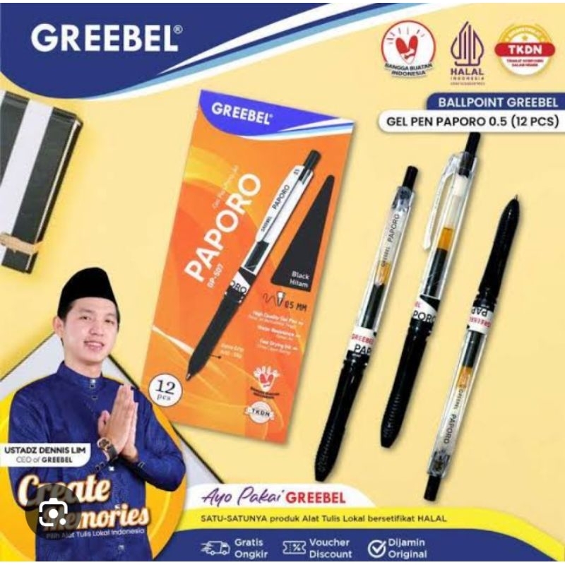 

Bolpen Gel Greebel Paporo GP-507 1 Pak 12 Pcs