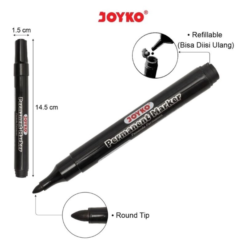 

Spidol Permanent Marker Joyko Hitam PM-34 [Per 1 Lusin]