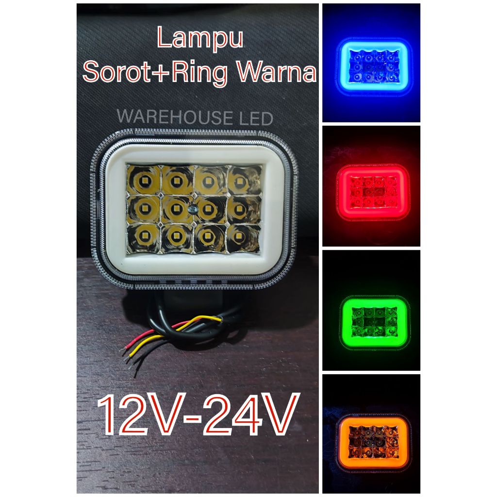 Lampu Sorot Tembak  LED 12 Mata Petak RING Warna 12V-24V  Motor Mobil Truk