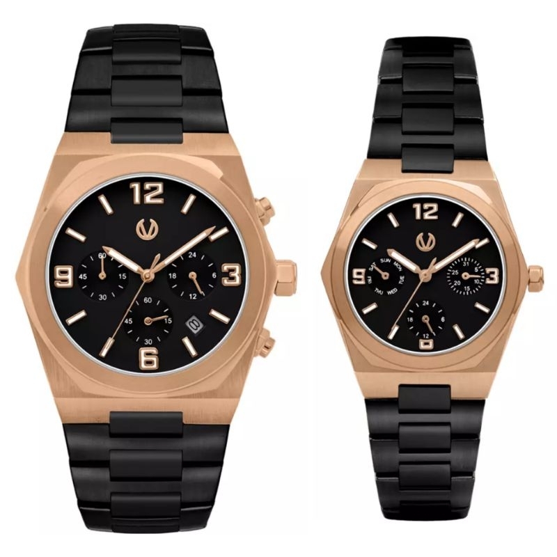 Jam Tangan Couple CHRIST VERRA CV 922163G&L-18 BLK Stainless Steel Strap
