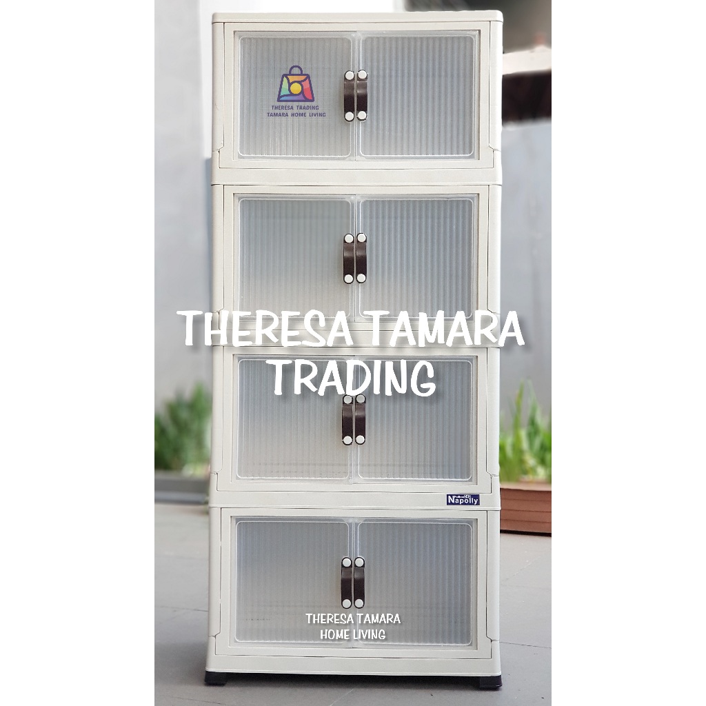 LEMARI PLASTIK NAPOLLY POLIBOX 446 SUSUN 4 - 8 PINTU MAGNETIK + RODA CONTAINER BOX