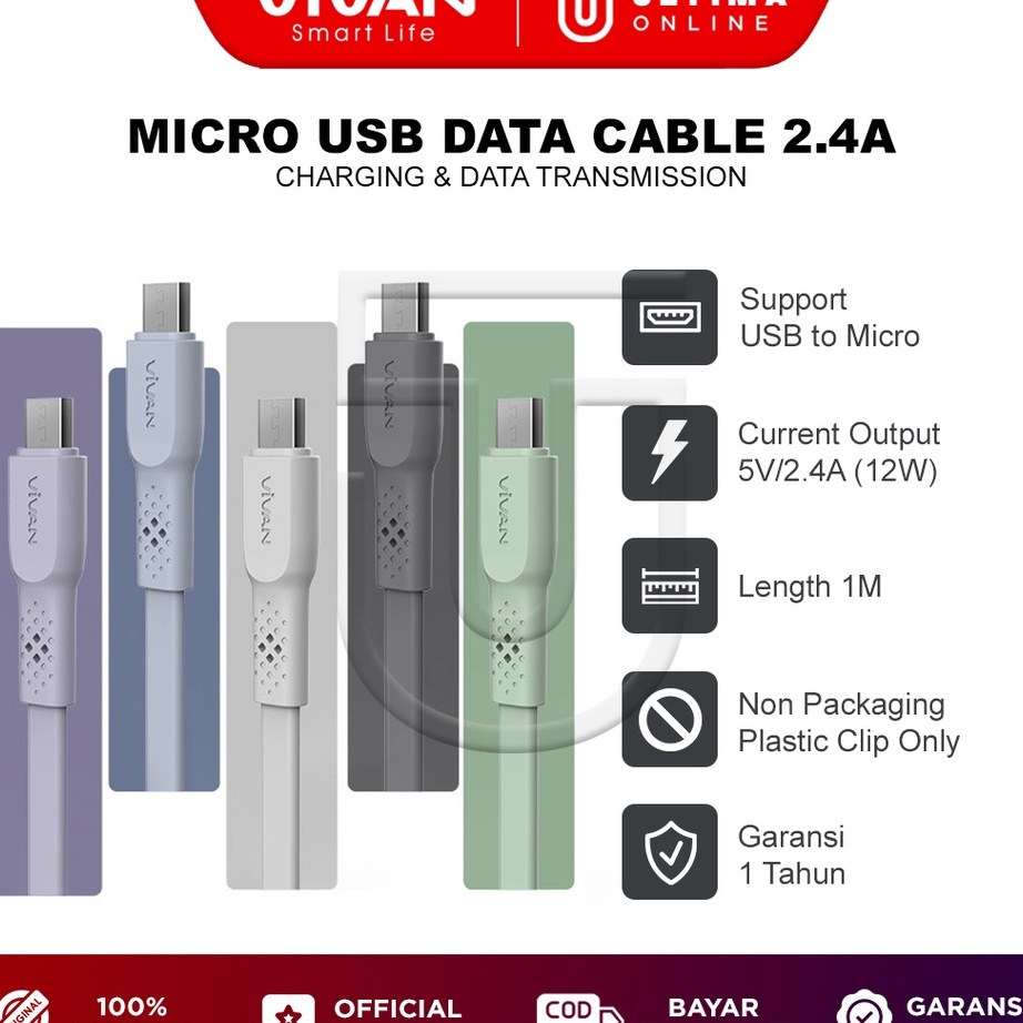 VIVAN Kabel Data Micro USB CSM1S Kabel Charger Casan HP Android Original Termurah