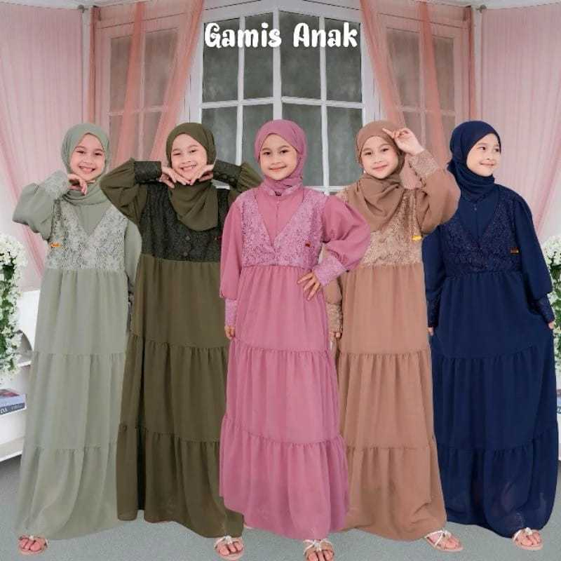 GAMIS ANAK BAHAN CERUTY PLUS HIJAB/Inara kids set kerudung/Gamis kondangan anak usia tanggung/Dress 