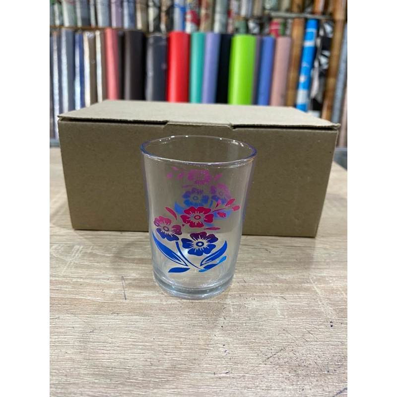 Gelas Kaca Kopi Corak Bunga