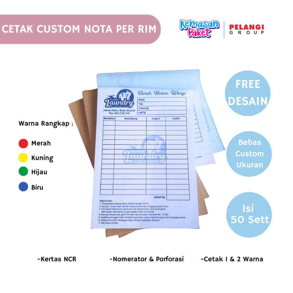 

CETAK CUSTOM NOTA BEBAS UKURAN 1/2 dan 1/4 FOLIO PER RIM NOTA 1 PLY NOTA TANPA RANGKAP