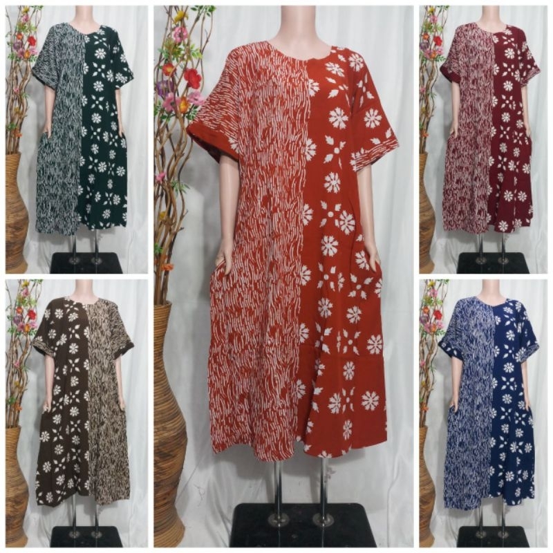 (LD 100 CM) Daster Qonita Batik Pekalongan ll Stalin Lengan Pendek Jumbo