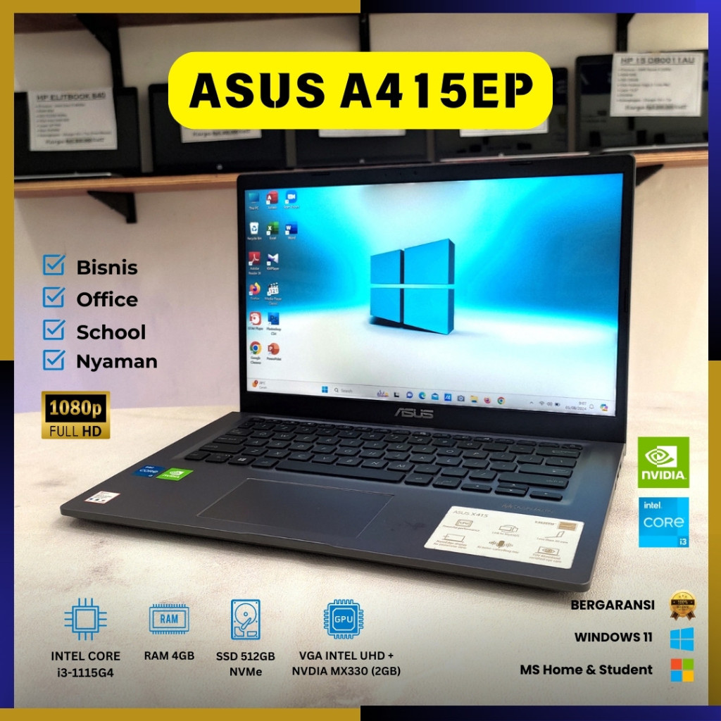 Laptop Second ASUS A415EP | RAM 4GB/8GB SSD 512GB NVMe (Intel Core i3-1115G4)