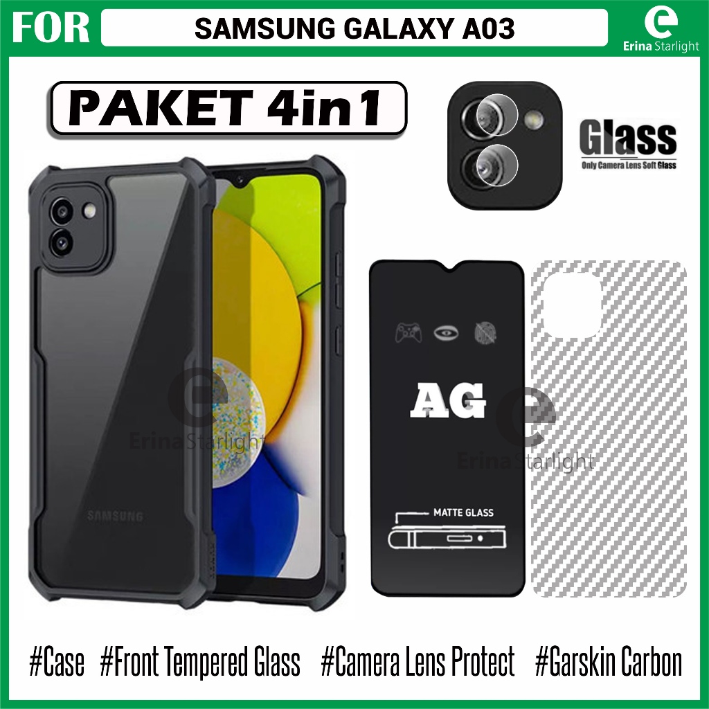 Paket Lengkap 4in1 Case Samsung Galaxy A03 A03s A03 Core Case Fusion Bonus Anti Gores + Garskin 3D