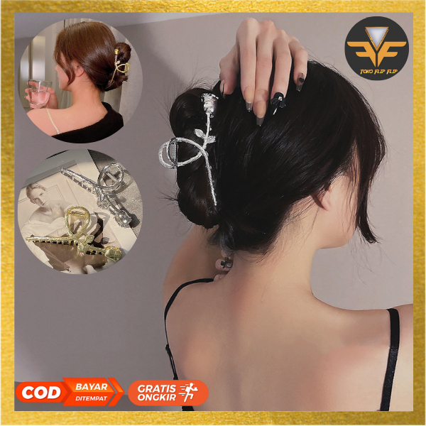 JEDAI ROSE BAHAN STAINLESS / Jepit Rambut Korea Jumbo Bahan Alloy / Motif Bunga Tulip Simpel Elegant