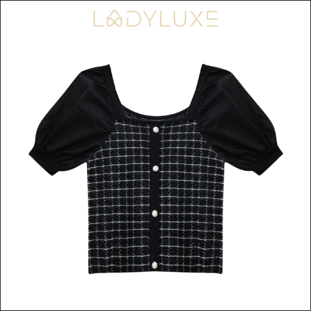 Ladyluxe - Sl019 Atasan | Sabrina Knit Blouse Atasan Square Neck Crop Top Wanita Puffy Longsleeve