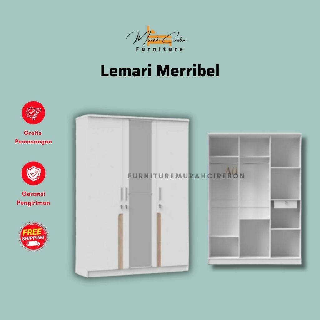 Lemari 3 Pintu Merribel - Lemari Pakaian Minimalis - Lemari Olympic Termurah