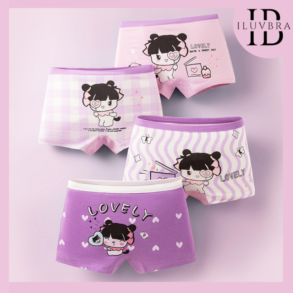 •ILUVBRA•CD1767 Celana Dalam Motif Ungu Kartun Boxer CD Anak Perempuan Bahan Katun Kid Lucu