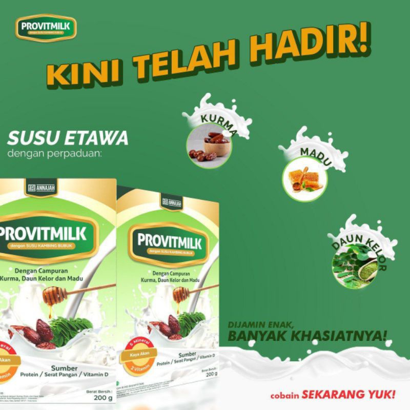 

PROVITMILK Susu Kambing Etawa + Daun Kelor, Kurma & Madu | 200 Gram