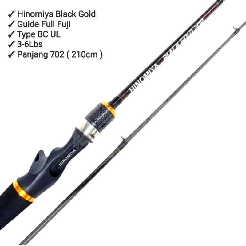 Joran Baitcasting UL  Hinomiya black Gold 702 3-6lbs 210cm fuji carbon ringan