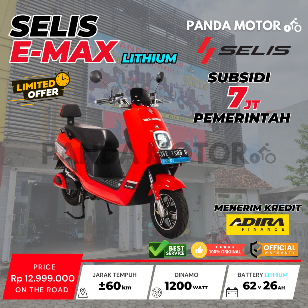 MOTOR LISTRIK E-MAX LITHIUM SUBSIDI PEMERINTAH 7JT BERGARANSI LANGSUNG DARI PABRIK